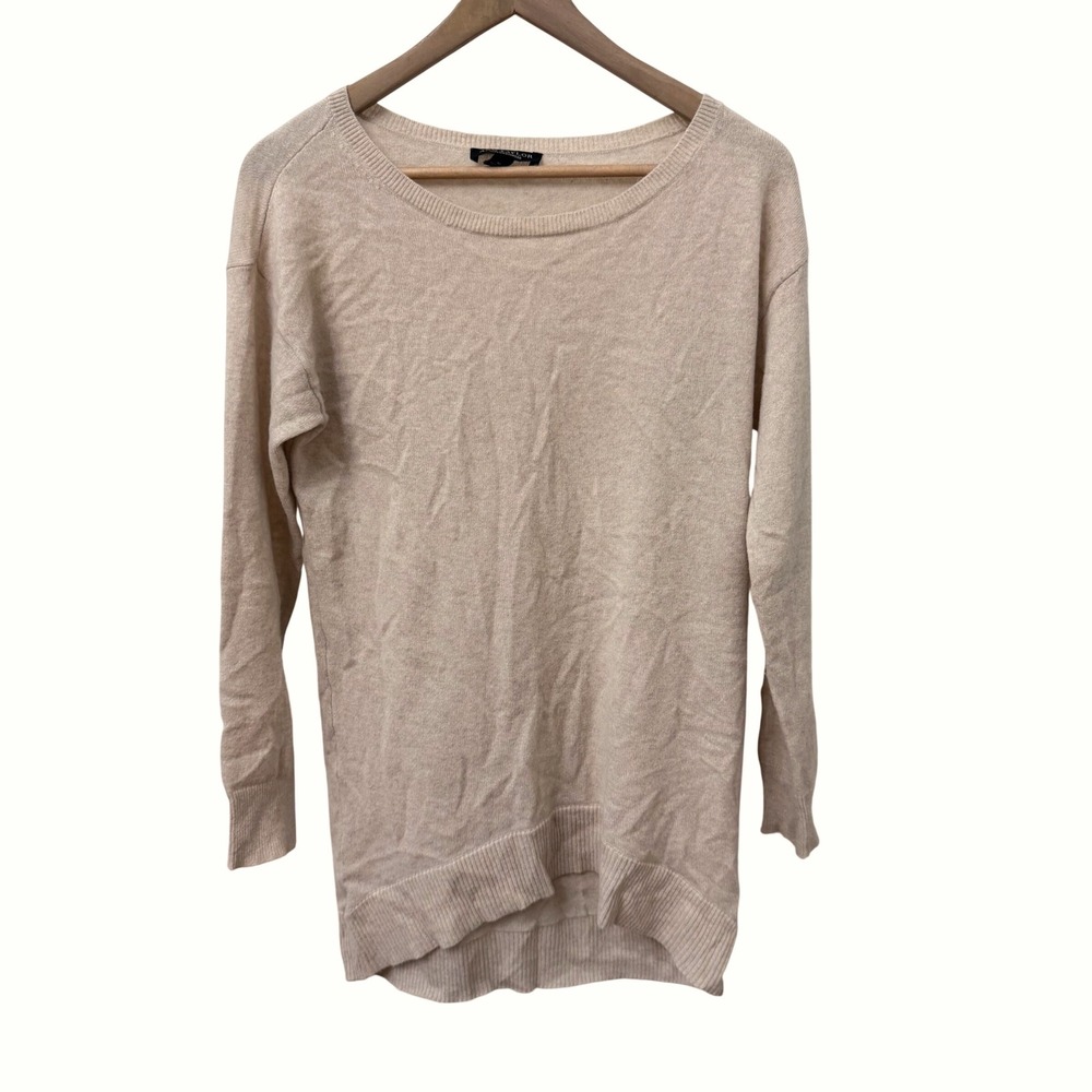Ann Taylor Sweater Size M Beige 100% Cashmere Scoop Neck High-Low Pullover